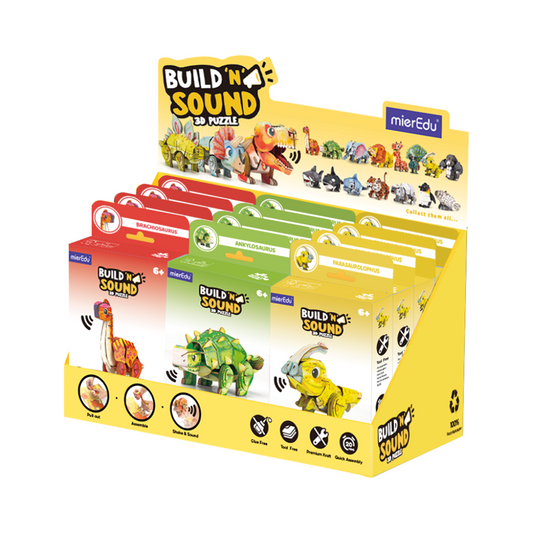 mierEdu - Build n Sound 3D Puzzle - Dino Herbivore - 12 Unit Display