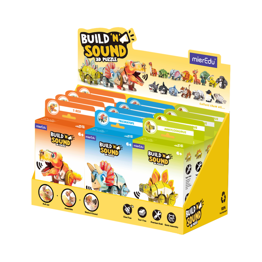 mierEdu - Build n Sound 3D Puzzle - Dino Classic - 12 Unit Display