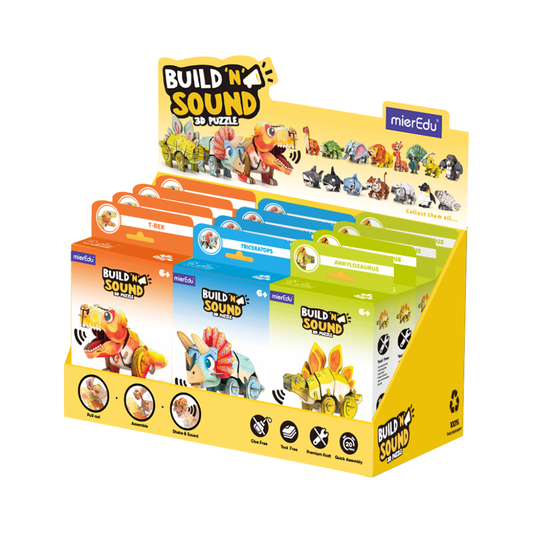 mierEdu - Build n Sound 3D Puzzle - Dino Classic - 12 Unit Display